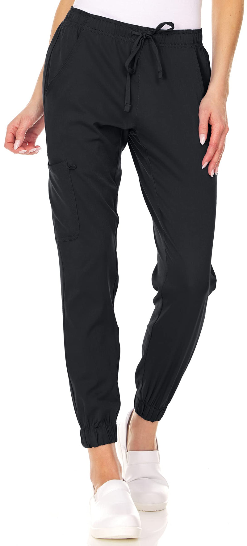 MediChic Womens Scrub Joggers 4-Way Stretch Anti-Wrinkle Moisture-Wicking Elastic Waistband Four Pocket Jogger Pants X-Large Black