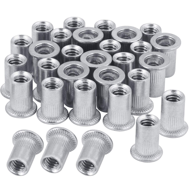 50 Pcs 1/4-20 Aluminum Flange Rivet Nut, UNC Flat Head Threaded Insert Nut Silver -50pcs