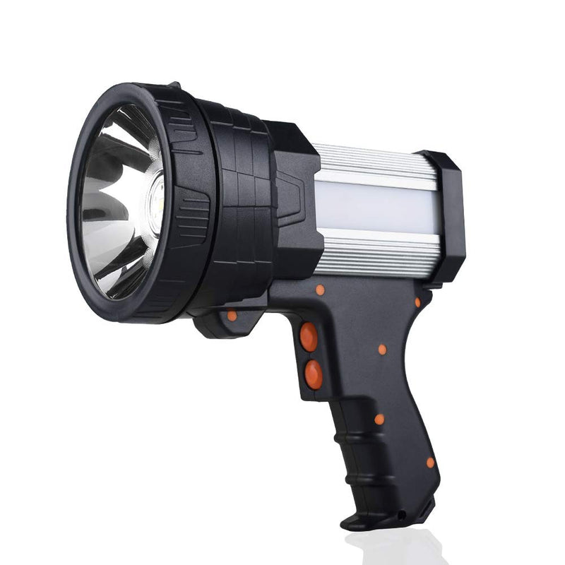 YIERBLUE Rechargeable Spotlight, Super Bright 1000000 High Lumen LED Handheld Spotlight Long Lasting Large Flashlight Searchlight and Flood Camping Flashlight with Foldable Tripod Silver