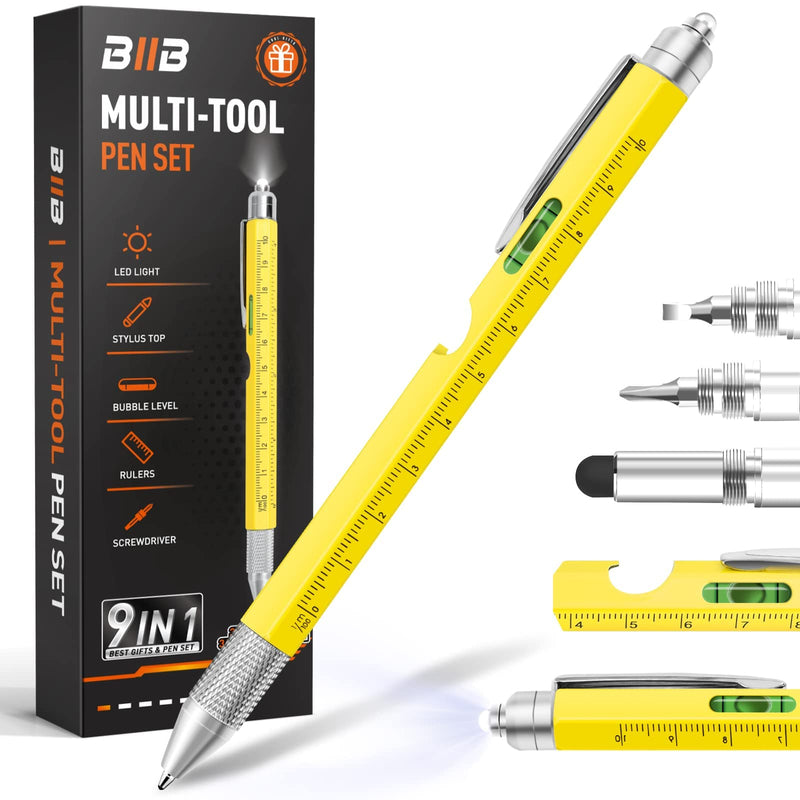 BIIB Valentines Day Gifts for Him, Gifts for Men 9 in 1 Multitool Pen, Mens Valentines Gifts, Boyfriend Husband Valentines Day Gifts for Dad, Birthday Gifts for Men, Unique Dad Gifts Gadgets for Men Yellow
