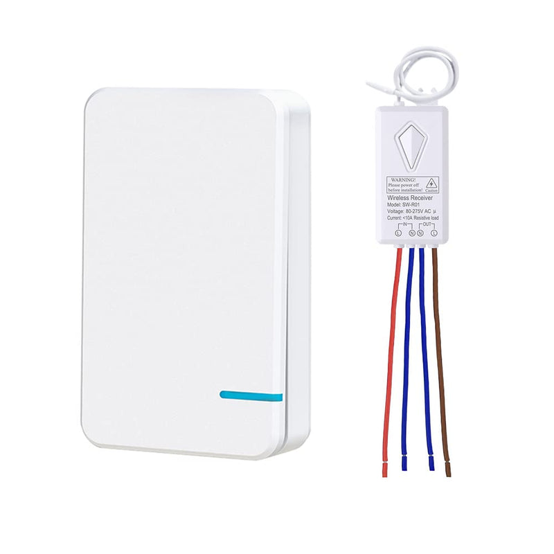 Thinkbee Wireless Lights Switch Kit, No Wiring Mini Remote Switch, No WiFi Needed, Outdoor 1969ft Indoor 328ft Remote Control Lighting Fixture for Led Light, Ceiling Lights and Lamps, Waterproof 1 Mini Switch