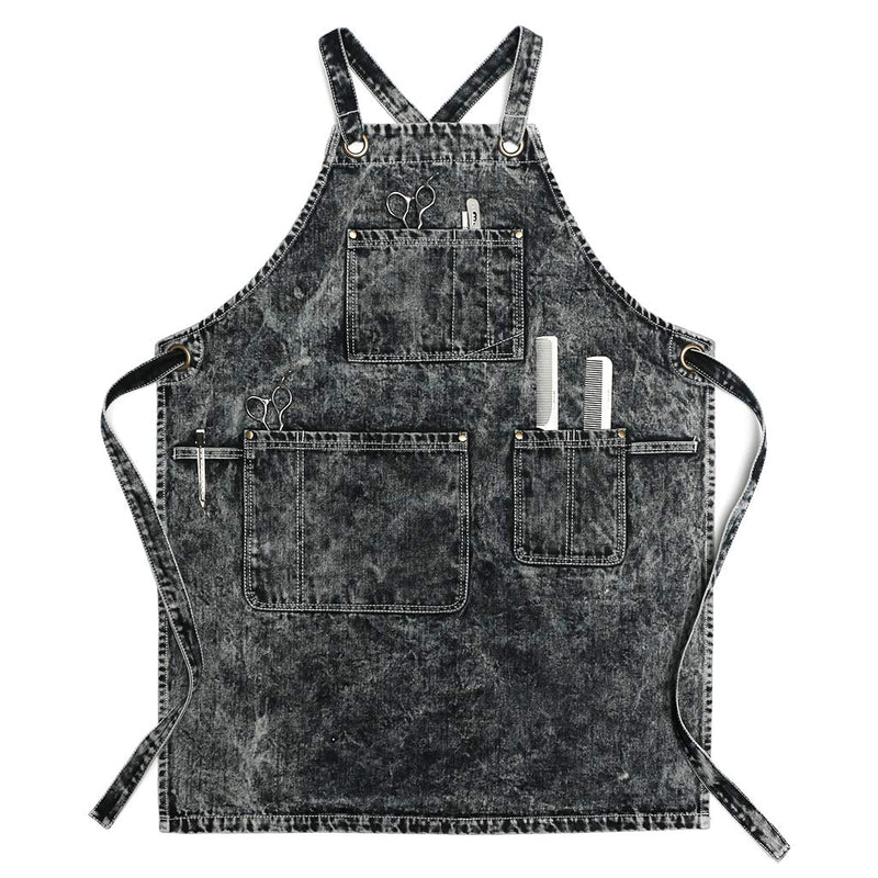Jeanerlor - Denim Apron With Pockets for Women and Men - Washing Style | Adjustable S to XXL Adjustable:S to L Black