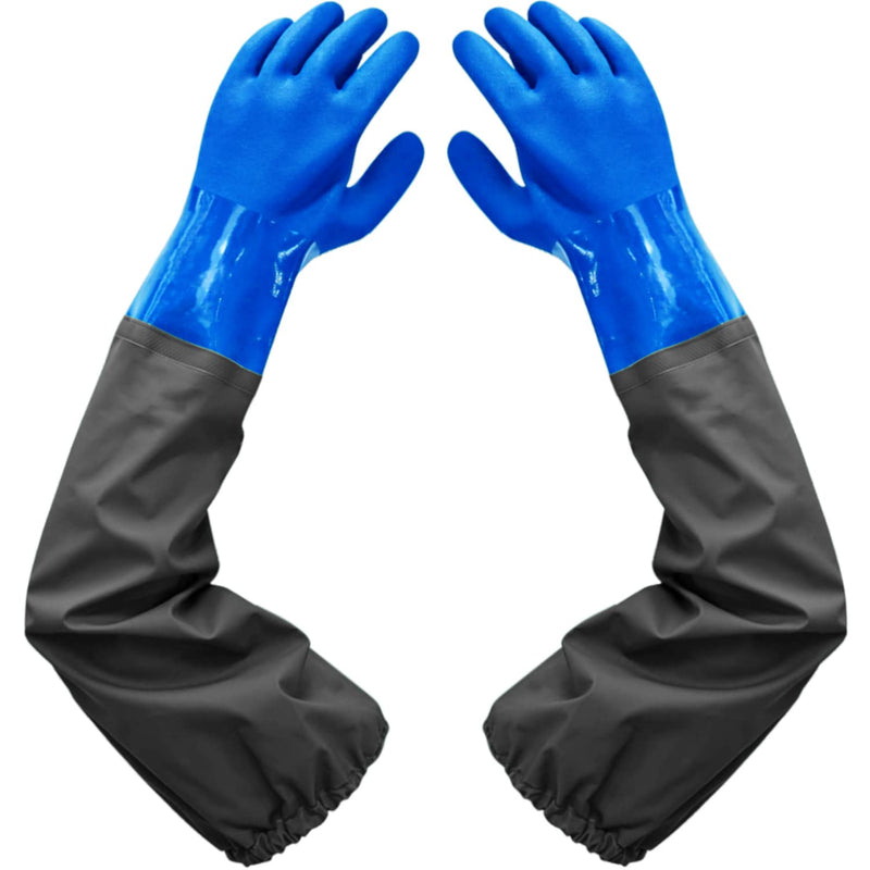 Haiou Long Rubber Gloves Elbow Length Chemical Resistant Gloves with Cotton Lining Waterproof Gloves, 25 inches, Large