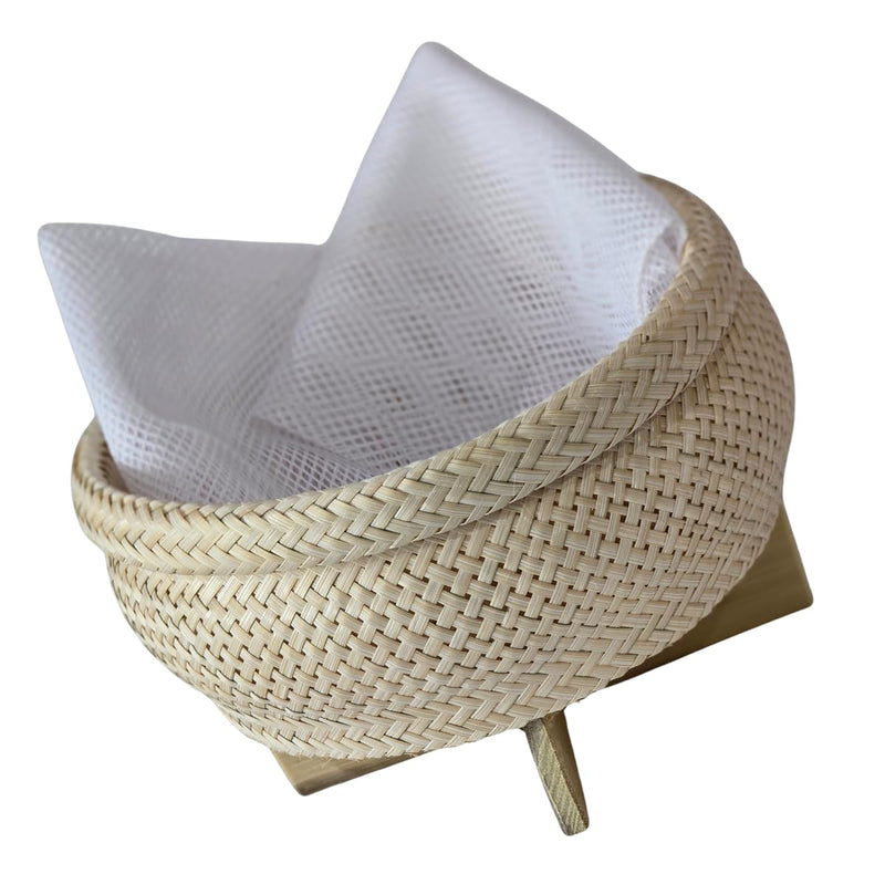 Thai Bamboo Sticky Rice Steaming Basket with Cloth – 7” Wide Traditional Isan Style Cooking Tool – Handmade Natural Bamboo Rice Steamer.