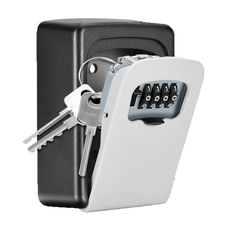 Key Lock Box Wall Mounted, Fayleeko 4 Digit Combination Lockbox for Outside, House Keys - 5 Keys Capacity, Key Safe Security Storage Lock Box for Indoor, Outdoor, Garage, Garden, Store (Grey, 1Pack) Grey 1