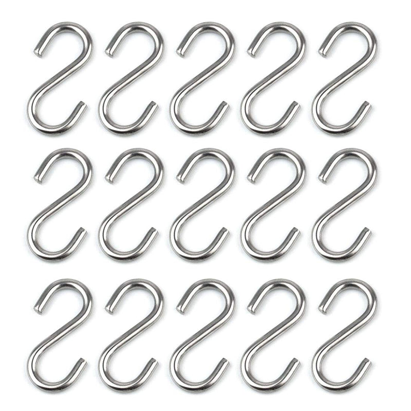 15 Pack Heavy Duty Stainless Steel S Shaped Hooks 2.2 Inch Long 1/5 Inch Thickness S Metal Hooks