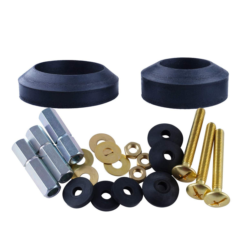 Hibbent Universal Toilet Tank To Bowl Gaskets with 3 Sets Brass Hardware Kits Fits Most 2-Inch 2.5-Inch flush valve opening 2-Piece Toilet Tanks