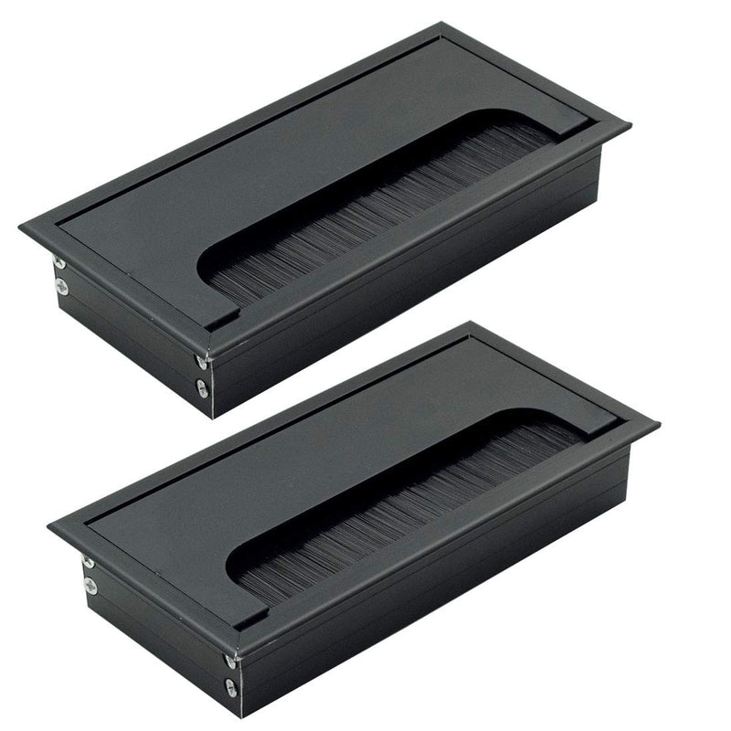 Rectangle Cable Grommet Metal Wire Hole Cover for Management of Computer Desk Wire Black 160mm x 80mm - Pack of 2 Black 80*160mm