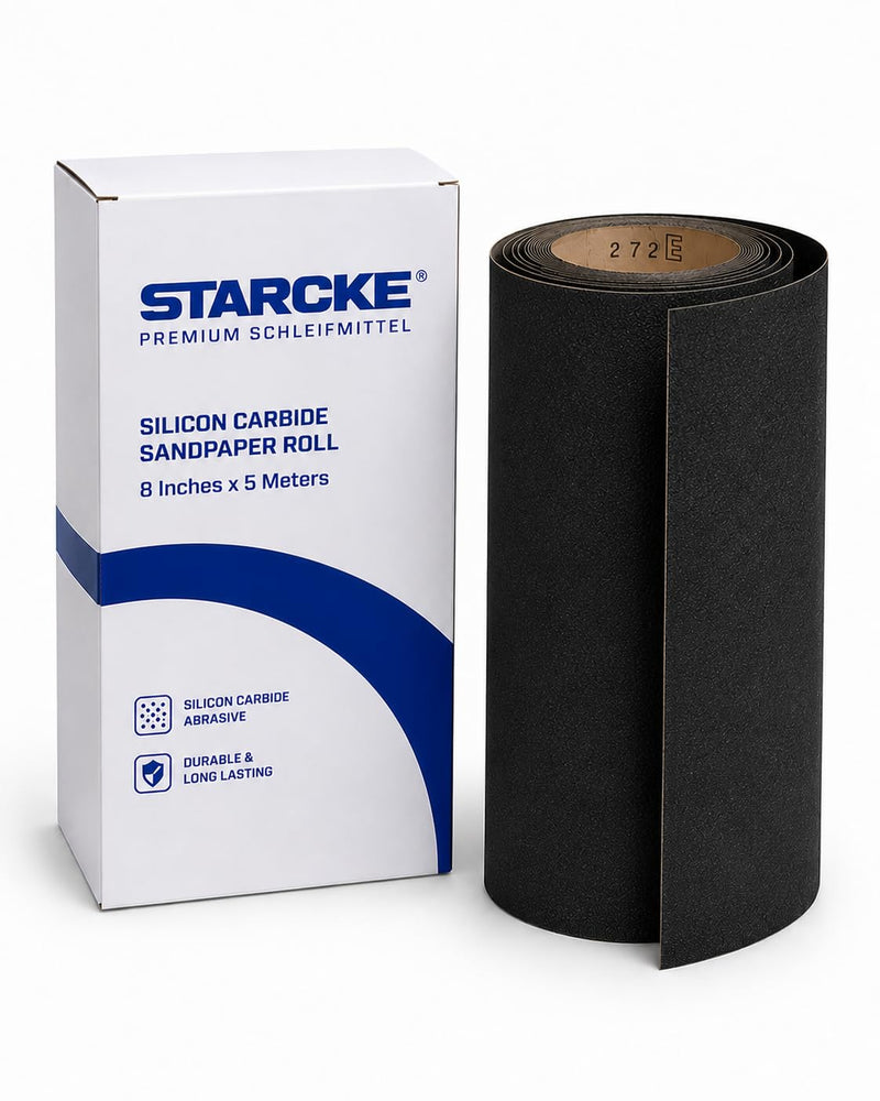 8 Inch x 5 Meters Starcke Sandpaper Rolls - 80 Grit Silicon Carbide Sand Paper Rolls, Heavy Duty Roll Sandpaper Sheets for Wood, Stone, Concrete and Plastics, Auto Sandpapers, Wood Floor Sanders