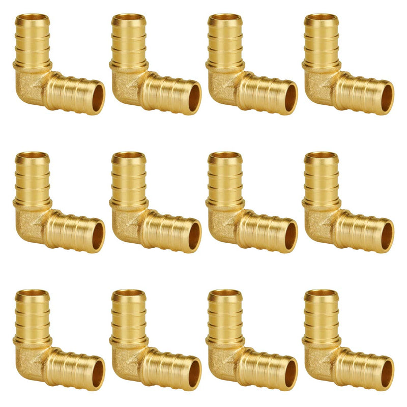 SUNGATOR 1/2 Inch 90 Degree Elbow PEX Fittings No Lead Brass Crimp for PEX Pipe in Plumbing Jobs (12-Pack) 1/2" Elbow, 12 Pack