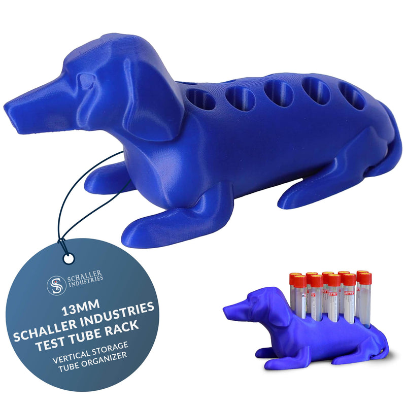 S I Schaller Industries Dachshund Test Tube Holder, 13mm - Veterinary Blood Test Tube Rack, Holds 10 Vials, Compact Fun Design Organizer for Veterinary and Research Lab Use - Royal Blue 13mm Tubes