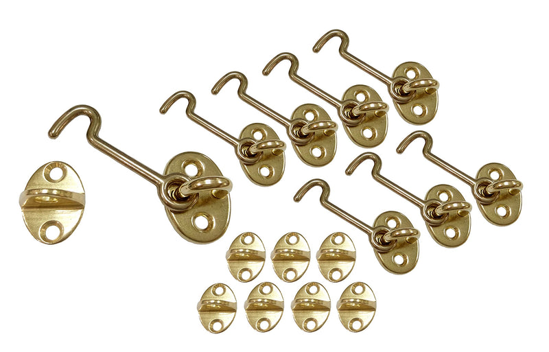 QCAA Forged Brass Cabin Hook Latch & Eye, 2-1/2", Vibrated Brass, 8 Pack
