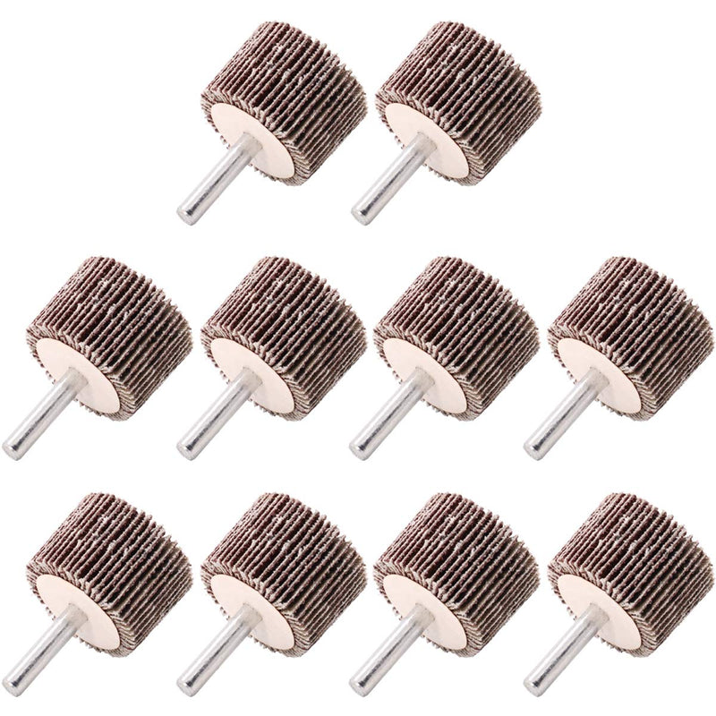 Koopi 10 Pack 1-3/8" x 1" x 1/4" Shank Mounted Flap Wheels, 60 Grit Aluminum Oxide Sanding Flap Wheels for Drill - Abrasive Grinding Tool