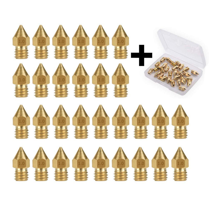 30PCS 1.0mm 3D Printer Extruder Nozzles for Anet A8 Makerbot MK8 Creality CR-10 S4 S5 Ender 3 3Pro 5