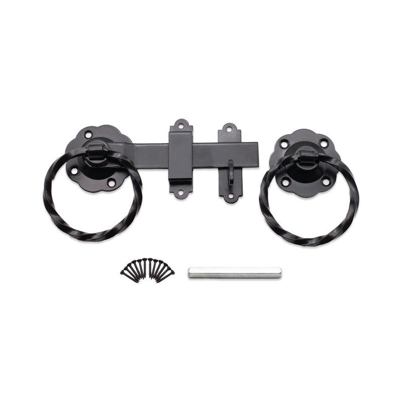 Infinity Decor 6” 150mm Heavy Duty Twisted Ring Gate Latch Lock Set in Black/Zinc Finish for Wooden Garden Gate, Sheds Door, Barn & Garage Gates (Black)