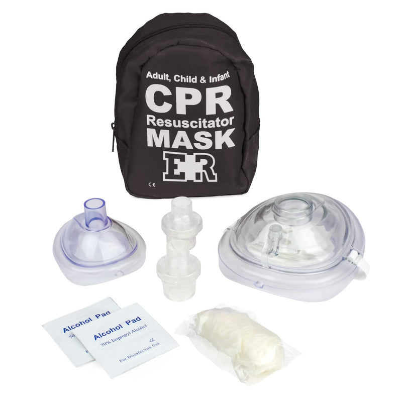 Ever Ready First Aid Adult and Infant CPR Mask Combo Kit with 2 Valves with Pair of Vinyl Gloves & 2 Alcohol Prep Pads - Tactical Black 1