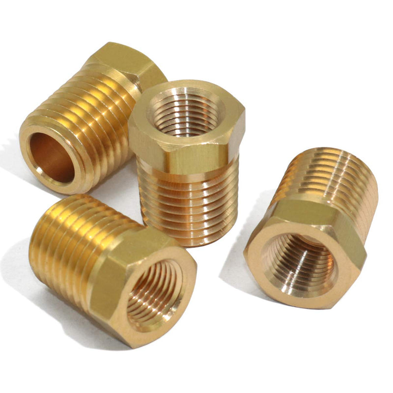 KOOTANS 4pcs Heavy Duty 1/4 NPT Male Thread to 1/8 NPT Female Thread Brass Reducer Hex Bushing Brass Fitting Pipe Hose Tube Adapter Convert 1/4 x 1/8 NPT (O.D x I.D: 1/2'' x 3/8'')