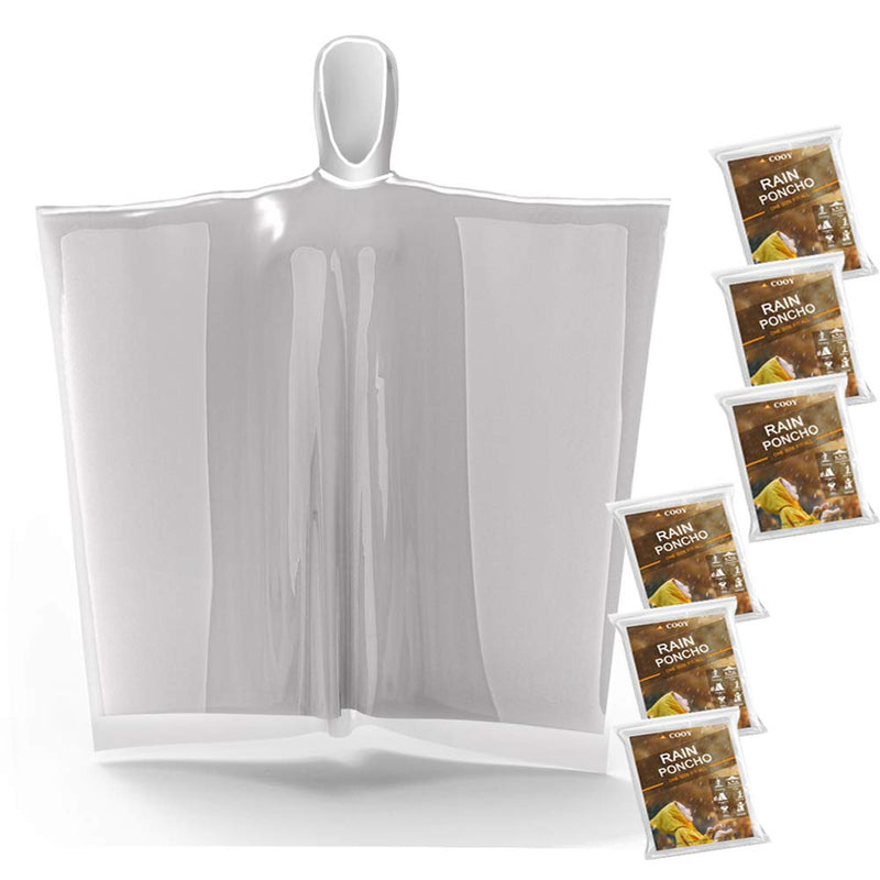 Rain Ponchos,with Drawstring Hood （10 Pack） Emergency Disposable Rain Ponchos Family Pack for Adults,Clear One Size 6 Pack for Kids