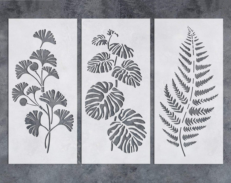 GSS Designs Wall Art Green Leaf Painting Wall Stencil (3 Pack) - Plants Stencils for Painting on Wall Canvas Furniture Floor Fabric(8x17Inch) - Reusable Stencils Template for Artwork Painting (SL-080)