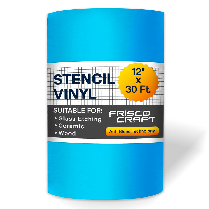 Frisco Craft Stencil Vinyl Masking Film - Compatible Stencil Vinyl for Cricut Machine, Silhouette, Cameo - Blue Removable Sheet - Easy to use, No Residue, Multi-Purpose (12” x 30ft) 12" x 30'