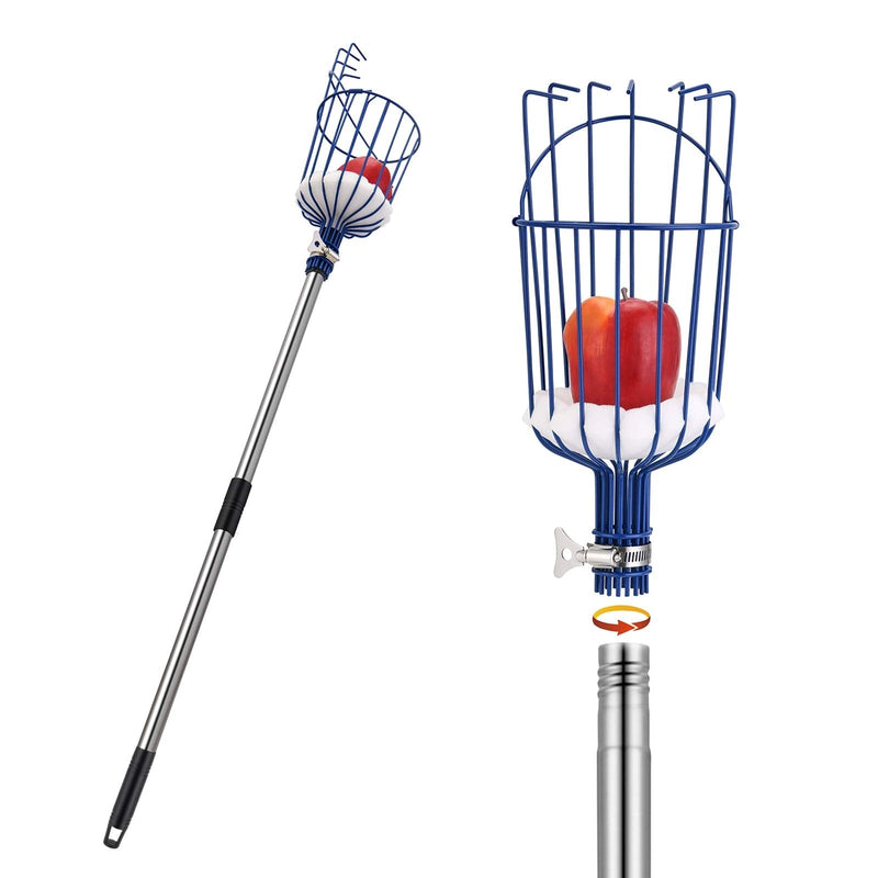 Oak Leaf Fruit Picker, 13 Foot Fruit Picker Pole with Basket Apple Orange Picker Tool Tree Fruit Catcher with Lightweight Stainless Steel Connecting Pole, Sturdy Basket with Foam Pad, Metal Clamp