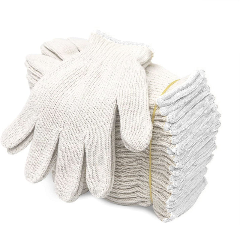 Evridwear Cotton Polyester String Knit Shell Safety Protection Work Gloves for Painter Mechanic Industrial Warehouse Gardening Construction Men & Women 12 Pairs, no Dots, Large Size Large (Pack of 24)