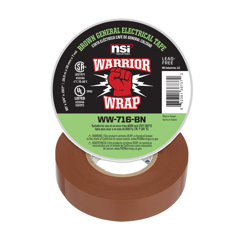 WarriorWrap General 3/4 in. x 60 ft. 7 mil Vinyl Electrical Tape, Brown