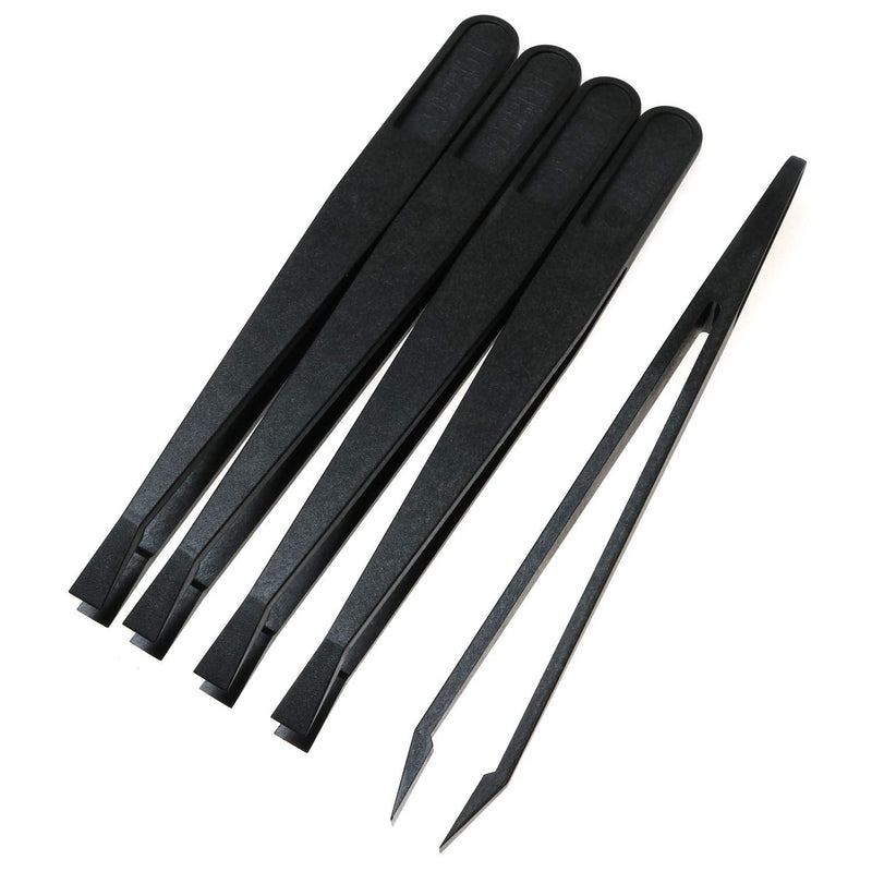E-outstanding Flat Tip Anti-static Tweezer 5PCS 116mm Black Flat Tip Plastic Antistatic Tweezers