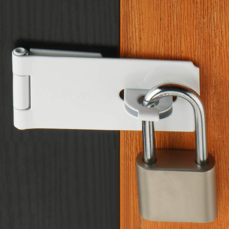 Alise Door Hasp Locks Latch,4 Inch SUS 304 Stainless Steel Packlock Clasp Hasp Lock Latch,Hinge Lock Padlock with Screws for Doors, White Finish 1 Pack 4 Inch