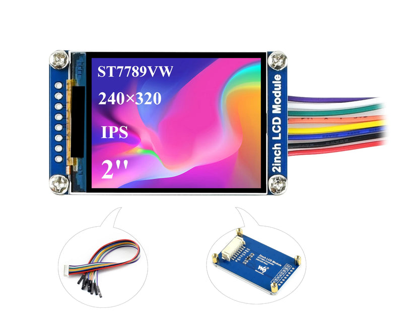 waveshare 2inch LCD Module Mini LCD Screen Compatible with Raspberry Pi/Ardu-ino/STM32, 240x320 Resolution IPS LCD Display, 262K RGB Color, Embedded ST7789VW Driver, SPI Interface 2inch IPS LCD Display Module