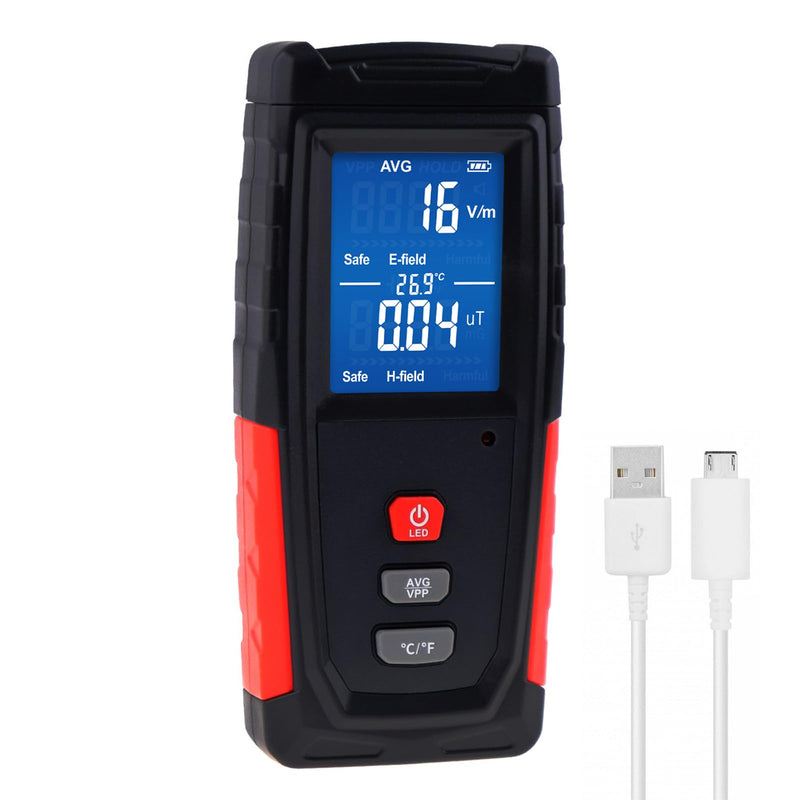 EMF Meter Rechargeable Digital Electromagnetic Field Radiation Detector with Color-Screen Display and Sound-Light Alarm for Electric Magnetic Field Inspection, Home, Office and Ghost Hunting