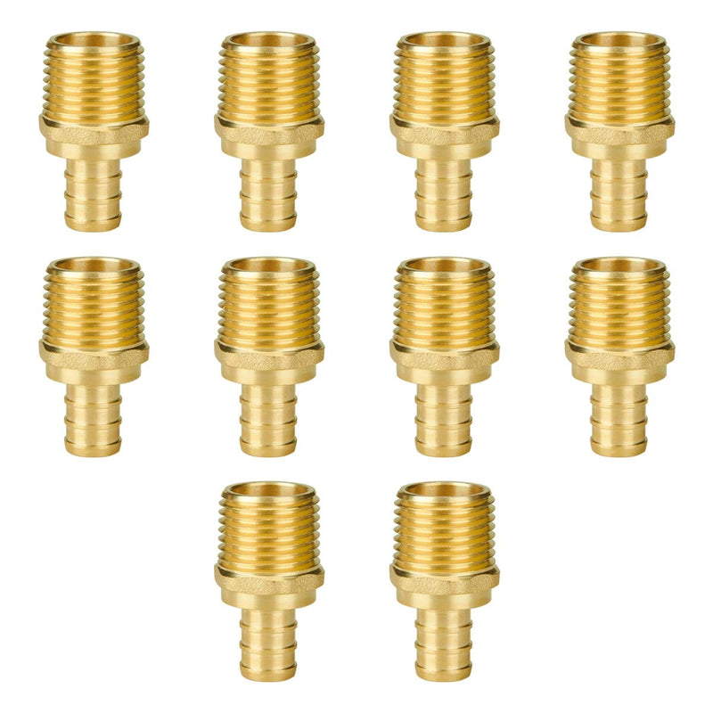 SUNGATOR Pex Fittings 1/2 Inch, 10-Pack 1/2" Pex Male Adapter, 1/2" NPT to 1/2" PEX, No Lead Brass, 1/2 Inch Pex Fittings For Pex Pipe, NSF, UPC Certified 1/2", 10 Pack
