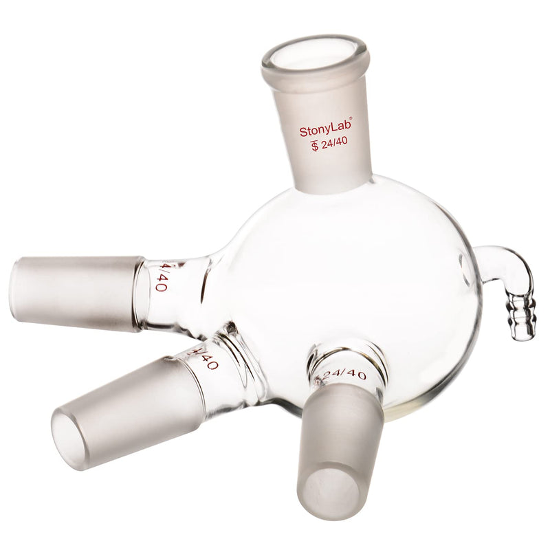 stonylab Glass Distilling Receiver, Cow Type Borosilicate Glass Distillation Receiver with 24/40 Joints and Hose Connection, Used with Short Path, 500 ml