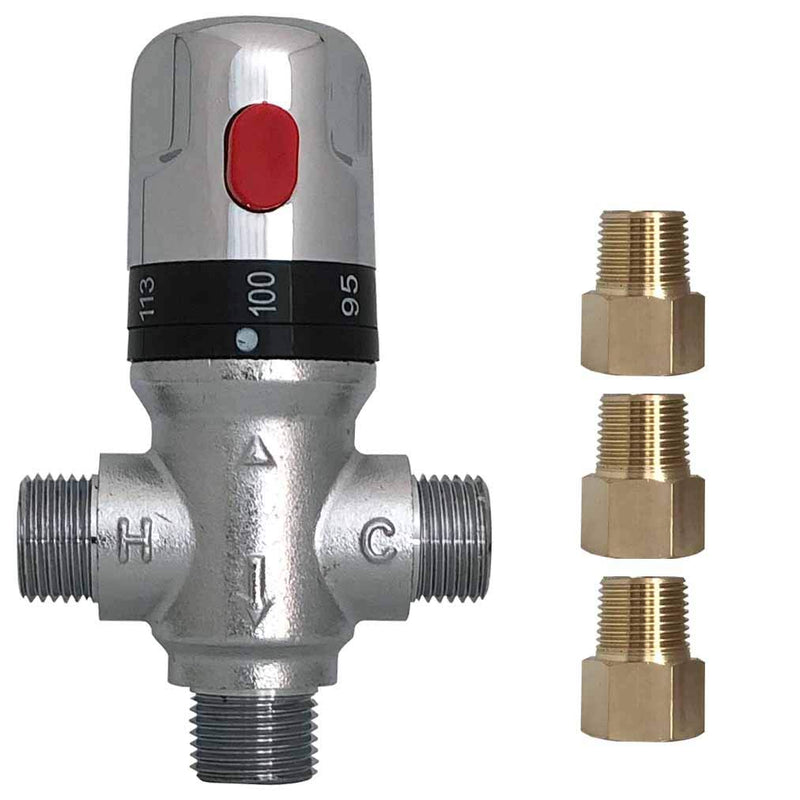 Three-way Thermostatic Mixing Valve,1/2NPT Connections,Solid Brass