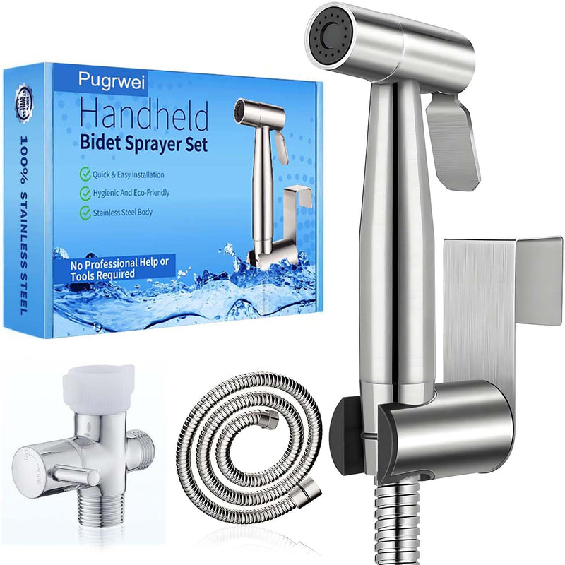 New Version Handheld Bidet Sprayer for Toilet, Premium Stainless Steel Bathroom Bidet Sprayer Set, Baby Cloth Diaper Sprayer with Superior Complete Spray Hoses Kit, Support Wall or Toilet Mount ‎Round Head Stainless Steel