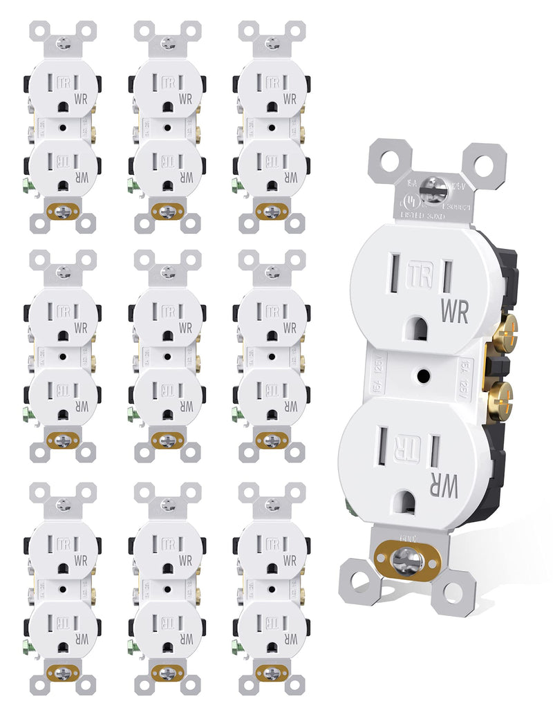 AIDA 15 Amps Outlets Duplex Electrical Receptacle Outlets,Weather Resistance & Tamper Resistant Electrical Receptacle, Wall Outlet,2 Pole,3-Wire, Self-Grounding, NEMA 5-15R,UL Listed 10 Pack, White Without Wall Plate
