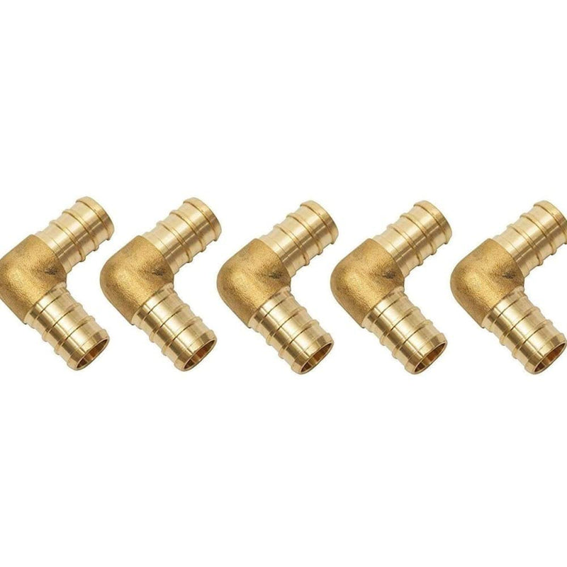 1/2 Inch PEX 90 Degree Elbow Connector Fitting Crimp Brass for PEX Pipe Tubing, No Lead 5 in Pack
