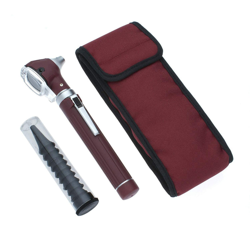 SURGICAL ONLINE Fiber Optic Mini Otoscope Rainbow Many Colors - Pocket Otoscope with Case ENT Diagnostic Set w/Extra Bulb Included (Burgundy)