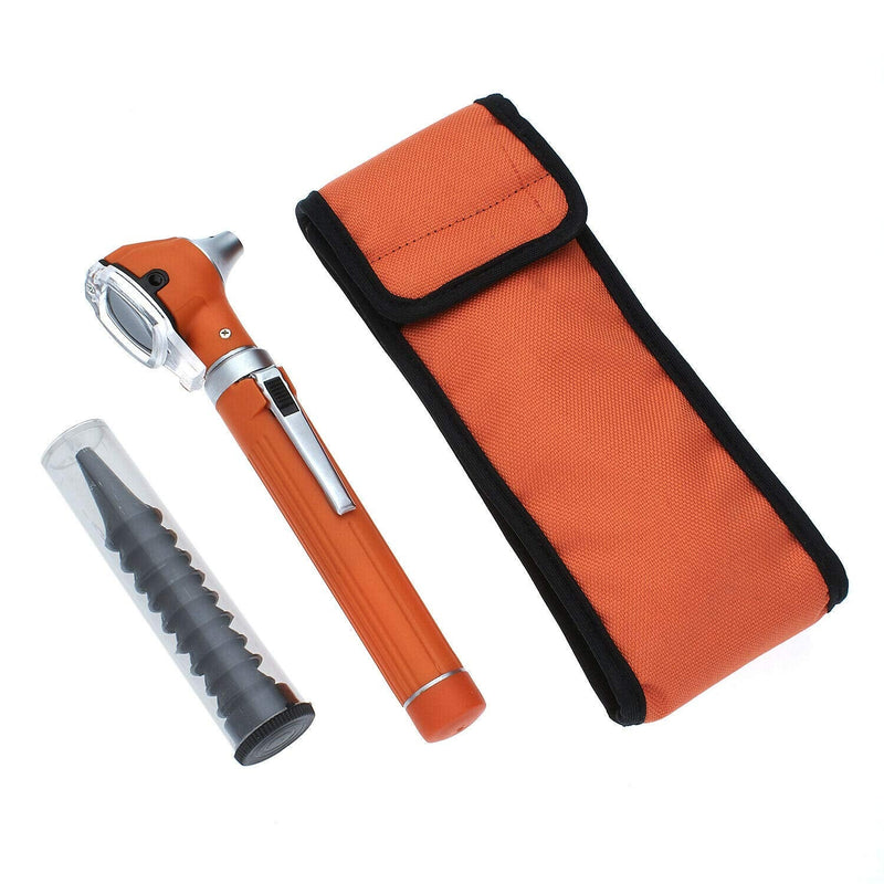 SURGICAL ONLINE Fiber Optic Mini Otoscope Rainbow Many Colors - Pocket Otoscope with Case ENT Diagnostic Set w/Extra Bulb Included (Orange)