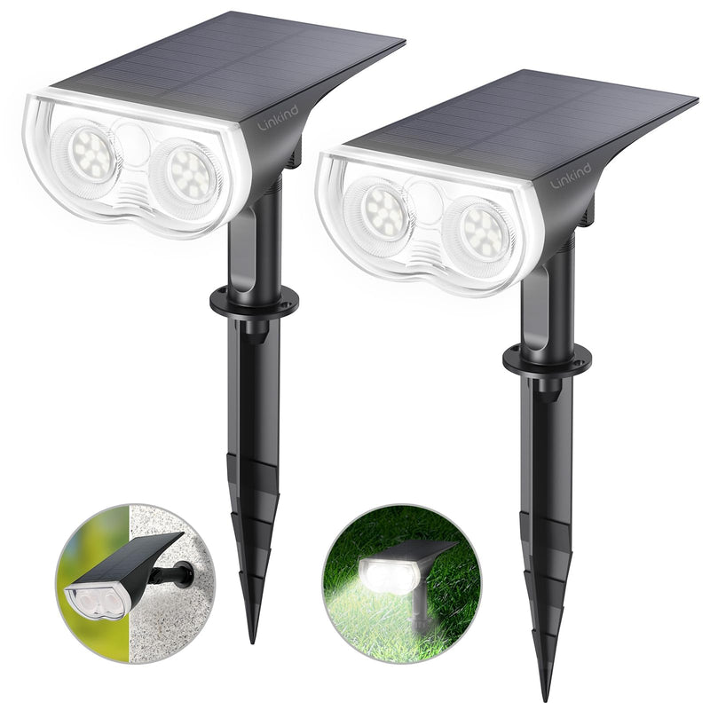 Linkind StarRay Solar Spot Lights Outdoor, IP67 Waterproof Dusk-to-Dawn Landscape Spotlights, 6500K Daylight Wall Lights for Garden Yard, Garden, Yard, (Cool White, 2 Pack) Cool White