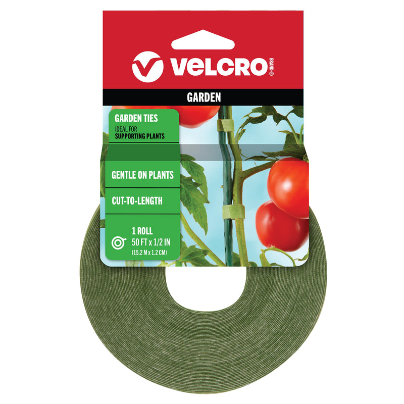 VELCRO Brand VEL-30071-USA ONE-WRAP Garden Ties | Plant Supports for Effective Growing | Strong Grips are Reusable and Adjustable | Cut-to-Length, 50 ft x 1/2 in, Green-Recycled Plastic Green - Recycled Plastic