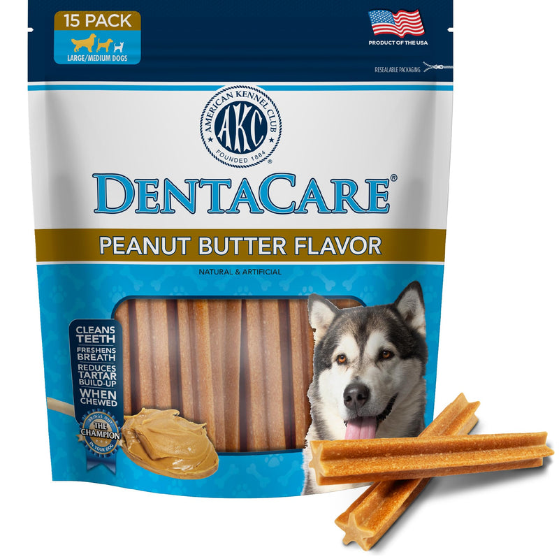 American Kennel Club Dentacare Large Breed Peanut Flavored Dental Dog Treats, Naturally Flavored, 15 Count Peanut Butter 15 Count (Pack of 1) - PawsPlanet Australia