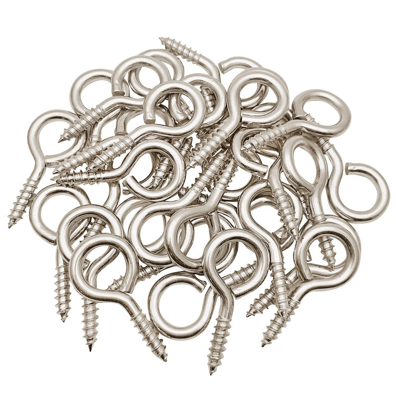 WANBAO 30 Pcs 2 inch Small Screw Eyes Metal Screw Hooks Ring Screws Fasteners Hardware Tools Silver.