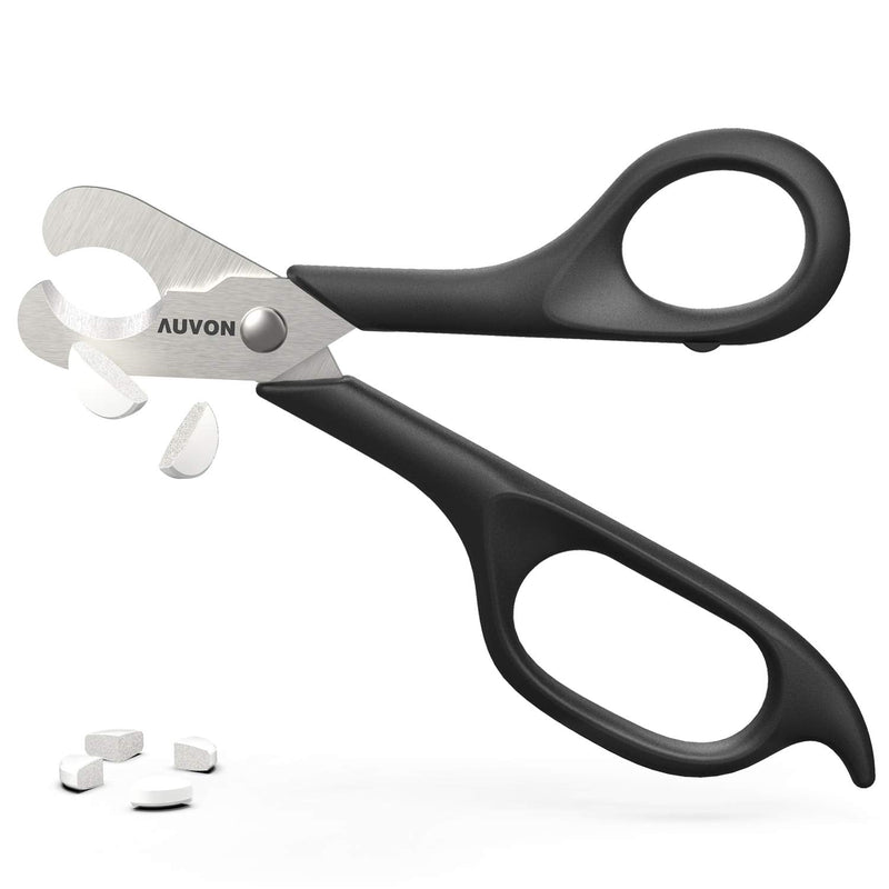 AUVON Scissors-Shaped Pill Cutter, Sharp Blade Pill Splitter for Easily Dividing Most 5-15mm Vitamins, Tablets and Medications in Half Black