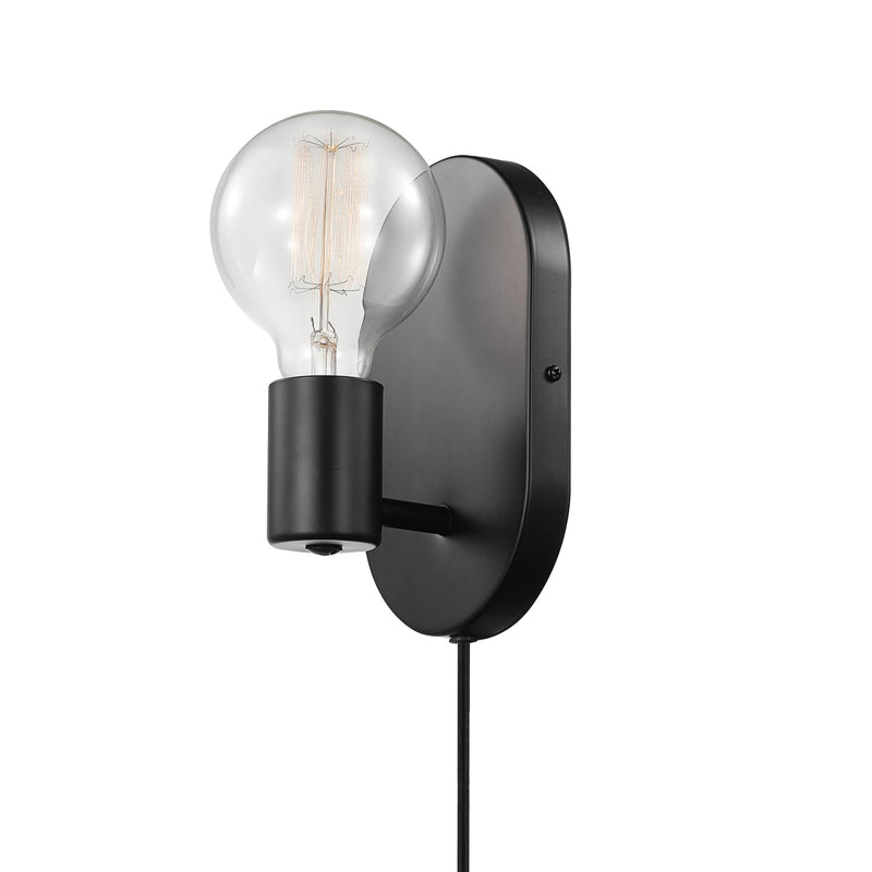 Globe Electric 51488 1-Light Plug-in or Hardwire Wall Sconce, Matte Black, 6ft Black Fabric Covered Cord, Inline On/Off Rocker Switch, Wall Lights for Bedroom, Bulb Not Included