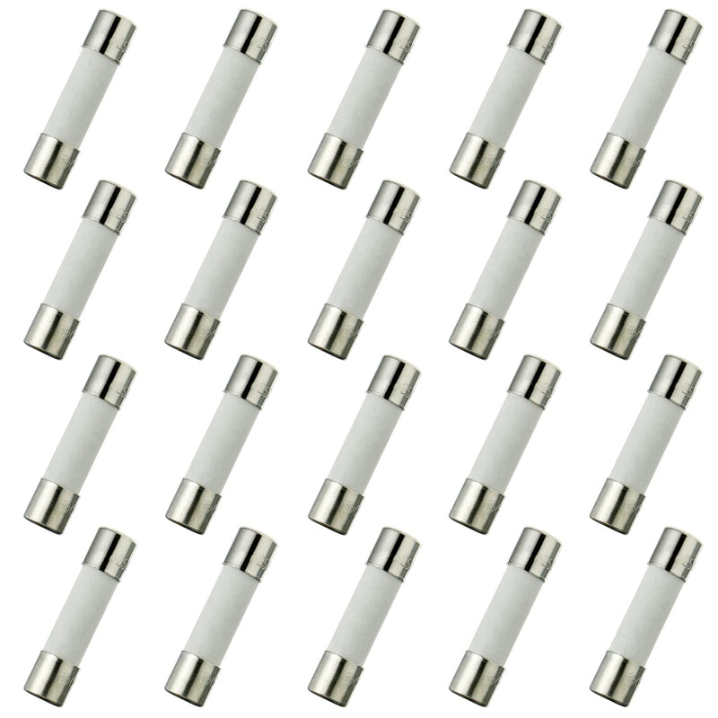 BOJACK T6.3AH250V 5x20mm 6.3A 250V Slow-Blow Ceramic Fuses 6.3 amp 250 Volt 0.2x0.78 Inch Ceramic Tube Time-delay Fuses (Pack of 20)