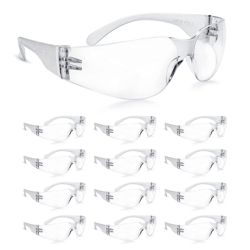 amoolo Clear Safety Glasses Bulk of 24, Protective Eyewear for Men Women, ANSI Z87.1 Impact Resistant Eye Protection for Work, Lab, Construction 24 Pack Clear / Adult's Size