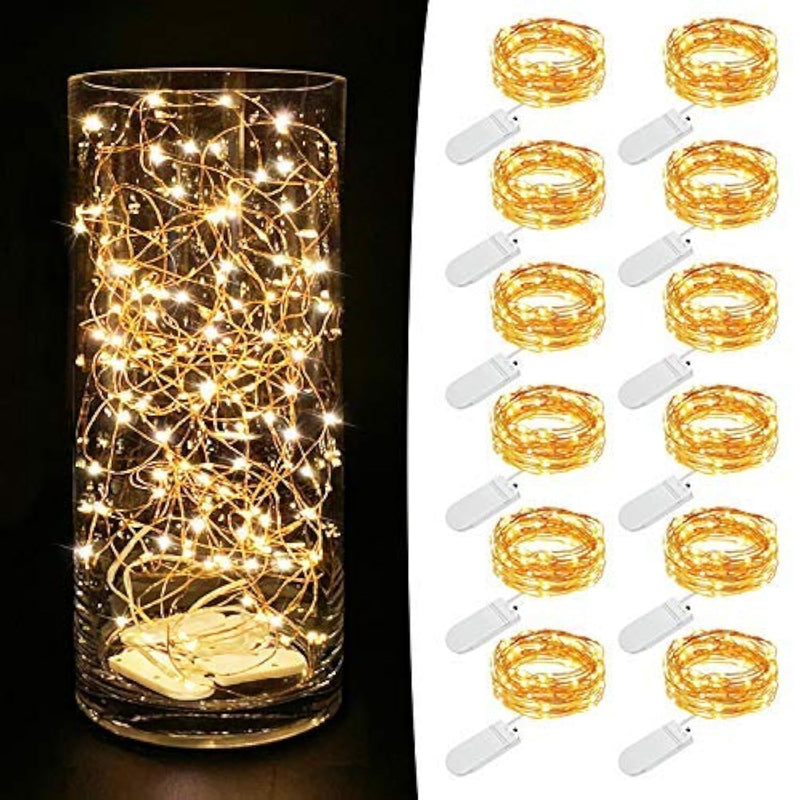 MUMUXI 12 Pack 7.2ft Fairy Lights Battery Operated String Lights, 20 Mini LEDs for Centerpiece Table Decorations, Wedding Party Bedroom Mason Jar Christmas Decor, Warm White 7.2 Ft-12 Pack-20 LED