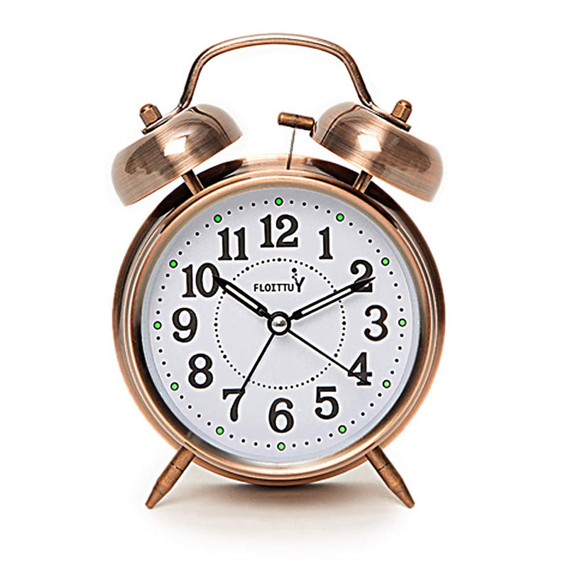 {Loud Alarm for Deep Sleepers) 4'' Twin Bell Alarm Clock with Backlight for Bedroom and Home Decoration(Red-Brown) Red-brown