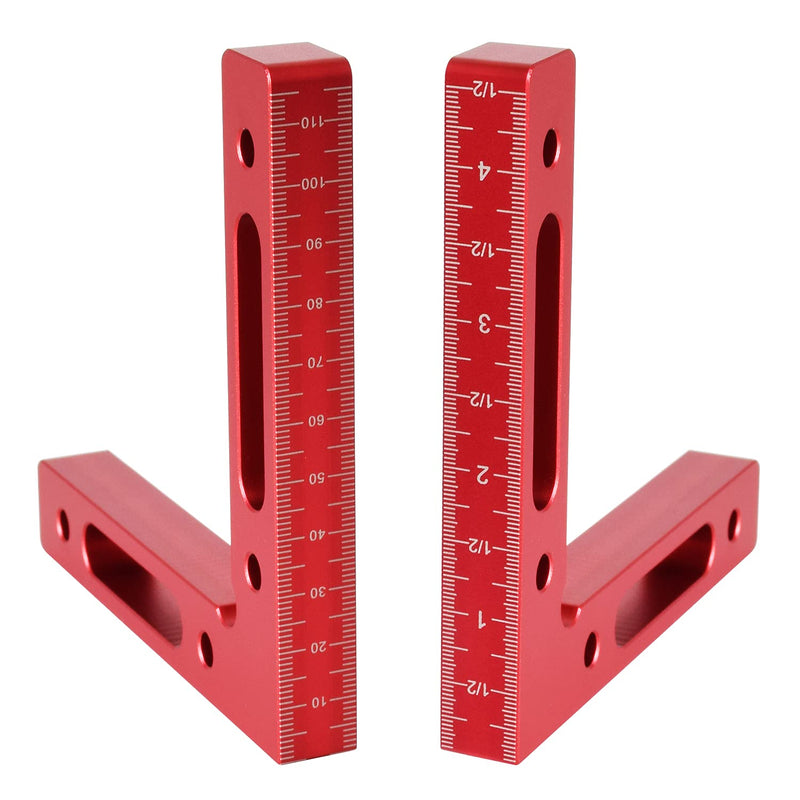 Mocoum Aluminium Alloy 90 Degree Positioning Squares 4.7" x 4.7"(12x12cm) Right Angle Clamps Woodworking Carpenter Tool Corner Clamping Square for Picture Frame Box Cabinets Drawers Red, 2pcs